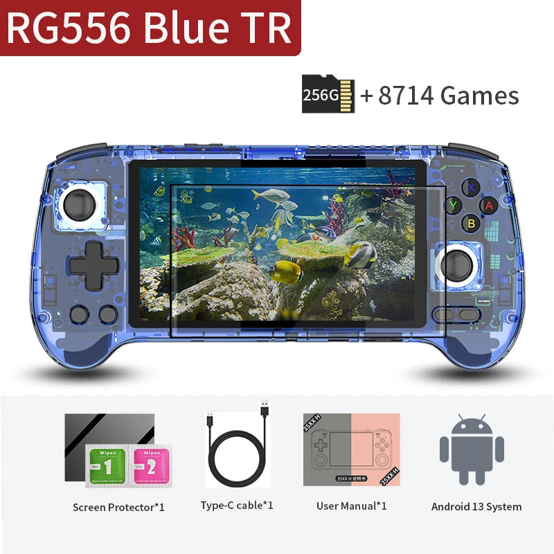RG556 Retro Handheld Game Console Android 13 System 5.48 inch AMOLED Screen T820 Video Player Built-in Hall Trigger Fan