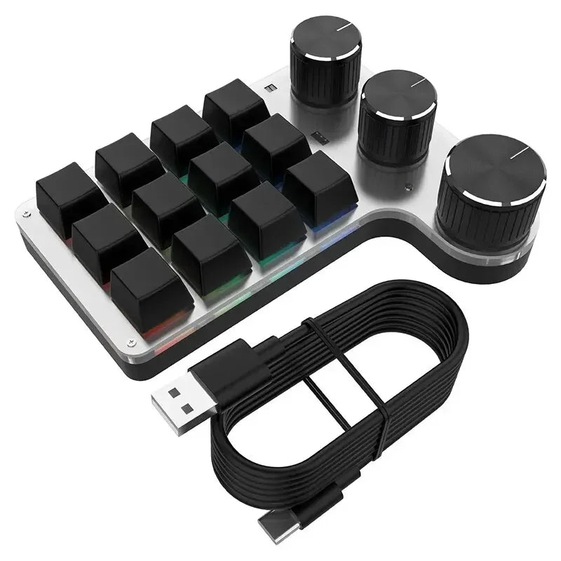 Mini-Bluetooth-Programmiermakro, benutzerdefinierte 3-Knopf-Tastatur, RGB, 12 Tasten, Kopieren und Einfügen, Photoshop, Gaming-Tastatur, mechanisches Hotswap-Makropad