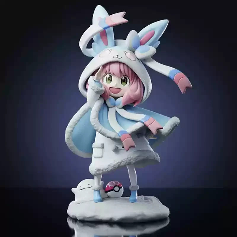 19cm Spy×Family Kawaii Model Anya Forger Cos Sylveon Anime Figure Pokemon Beautiful Girl Doll Decoration Children Toy Xmas Gifts