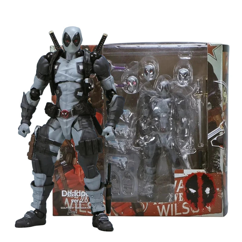 AMAZING YAMAGUCHI Deadpool & Wolverine 2.0 Grey Action Figure Mutants Joint Movable KAIYODO Wade Model Movie Toys for Kids Gift