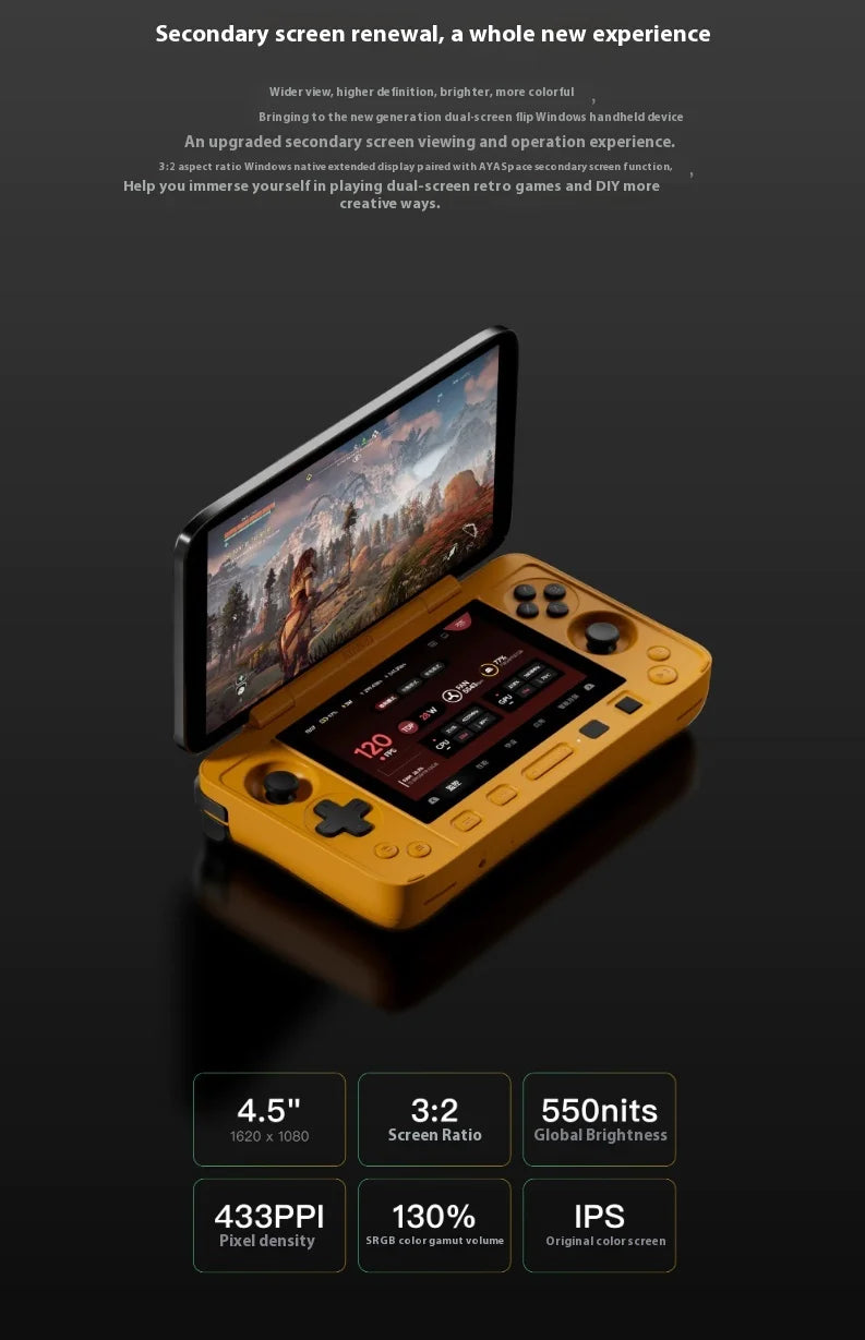 1S DS Flip Game Console 7" 1080P 144Hz OLED Screen Portable Handheld Console HX370 8840U Dual Screens Game Machine