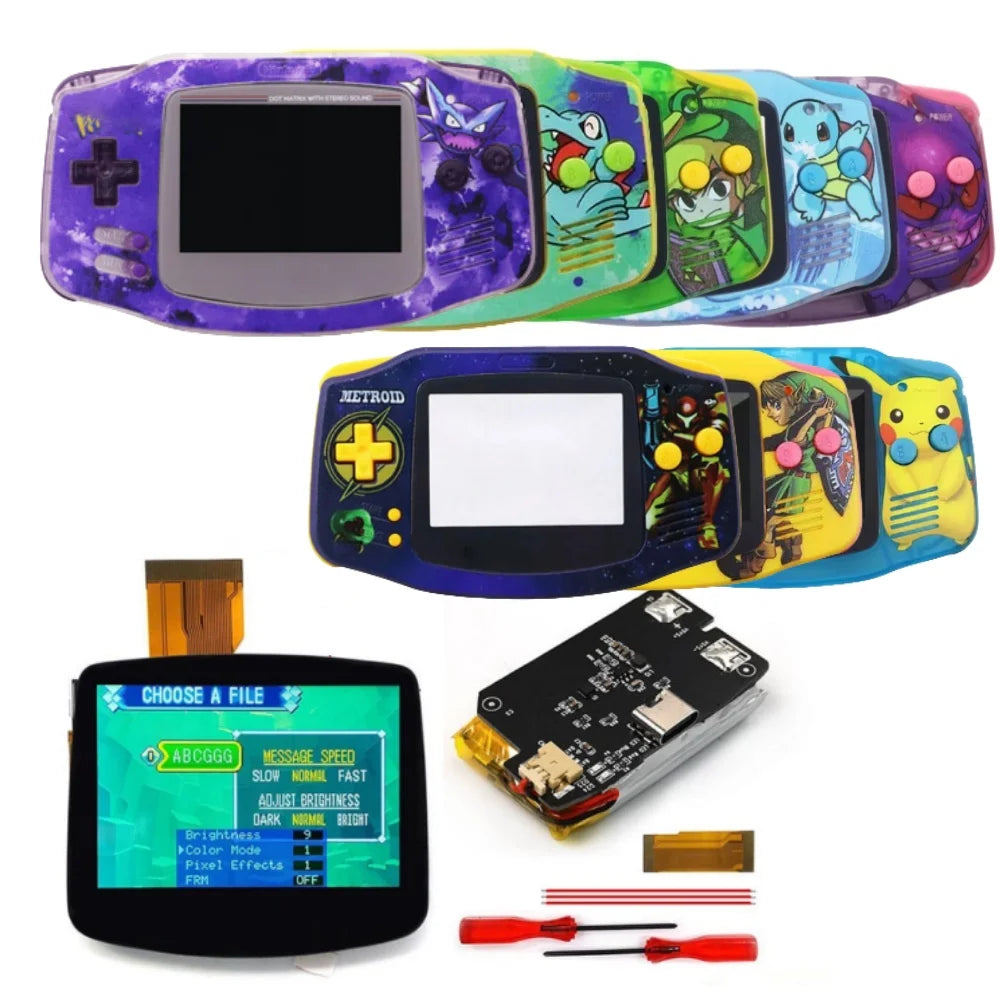 Hispeedido TYPE-C 1800 mah Battery Drop in 3.0" V5 Laminated LCD display For GBA IPS highlight screen  w/ UV housing Shell