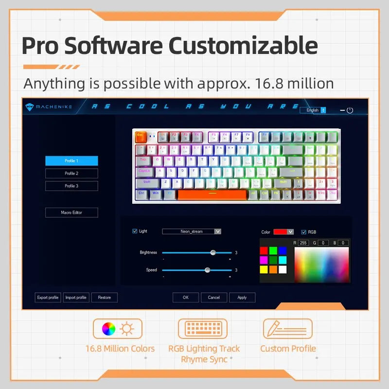 Machenike K500W Kabellose mechanische Tastatur, Hot-Swap-fähig, Tri-Mode, 94 Tasten, RGB-Gaming-Tastatur mit Hintergrundbeleuchtung für PC, Gamer, Laptop