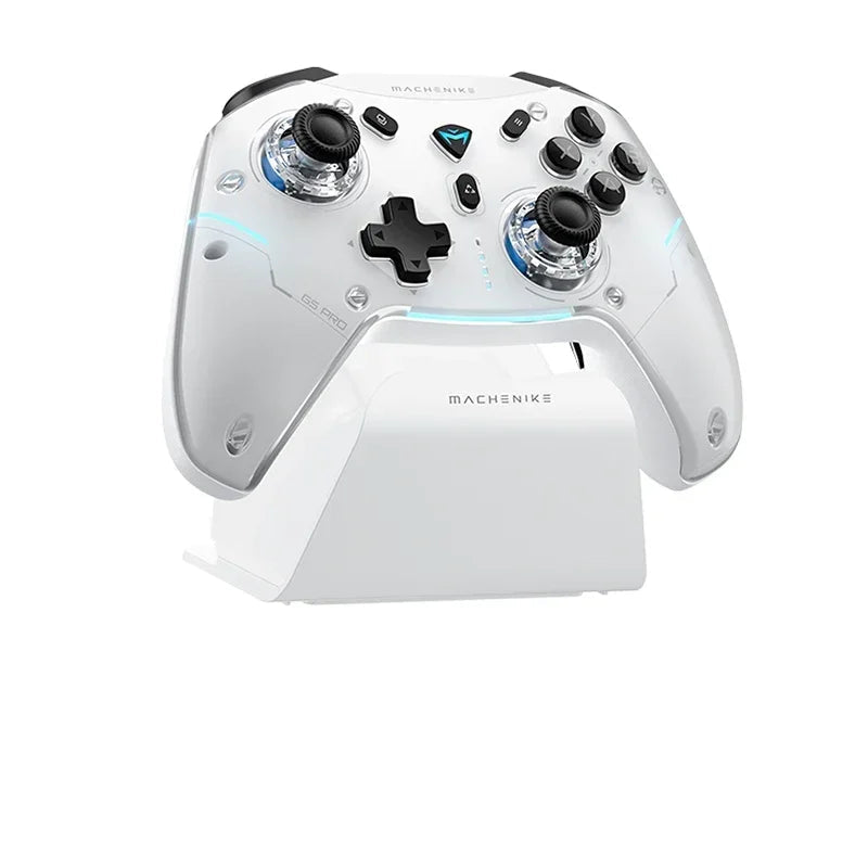 White gaming controller with base on a white background