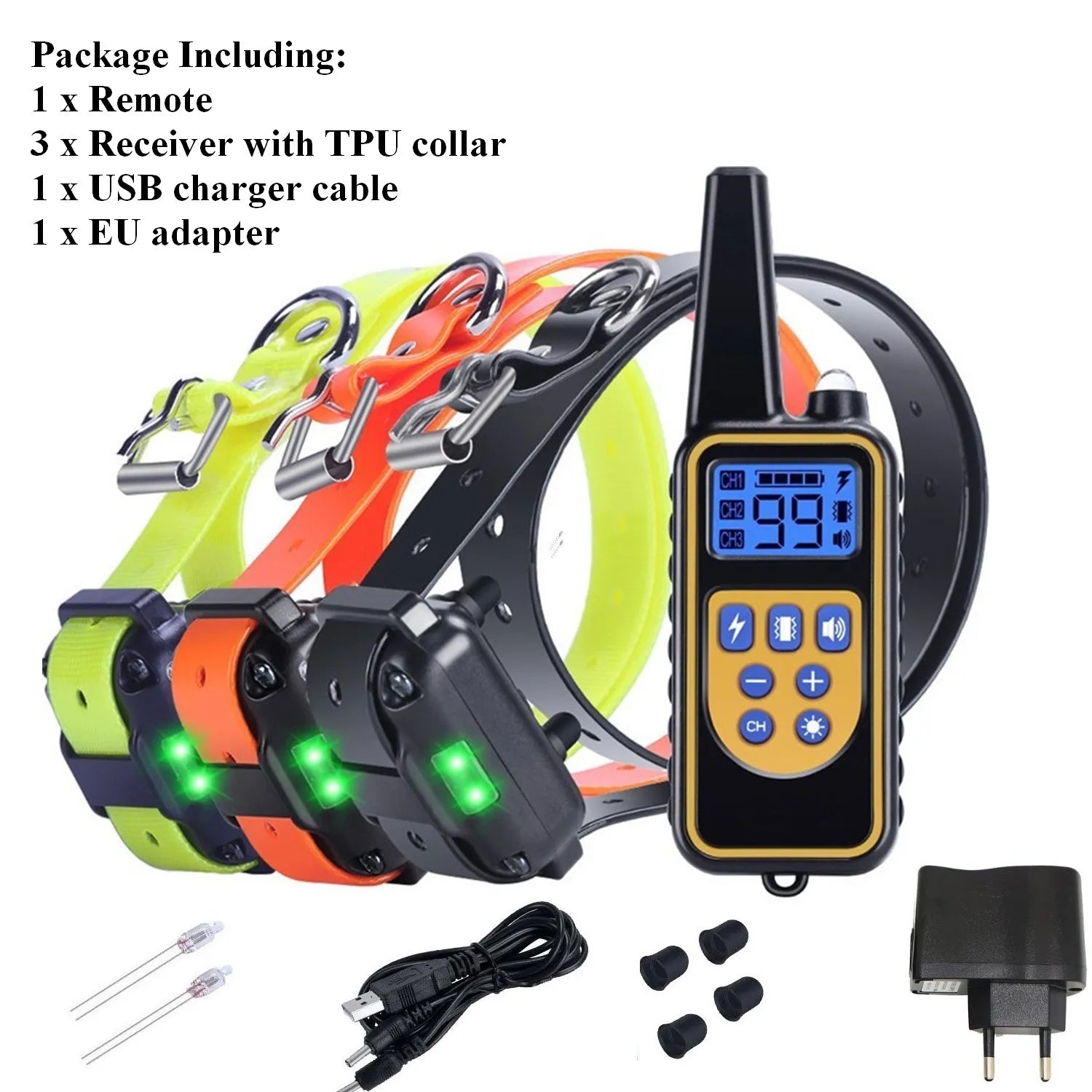 800M Hundetrainingshalsband mit Fernbedienung, Piepton, Vibration, Schock, Vibration, wiederaufladbar, wasserdicht, Haustiertrainer, Anti-Bell-Stopp für 3 Hunde