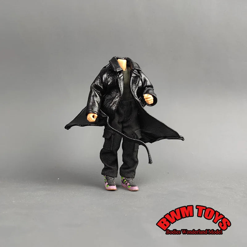 Cosplay-Männer im Maßstab 1/18, Soldat, schwarz-braun, lange Windjacke aus Leder, Mantel, Modell für 3,75 Zoll BFS-Actionfigurenkörper