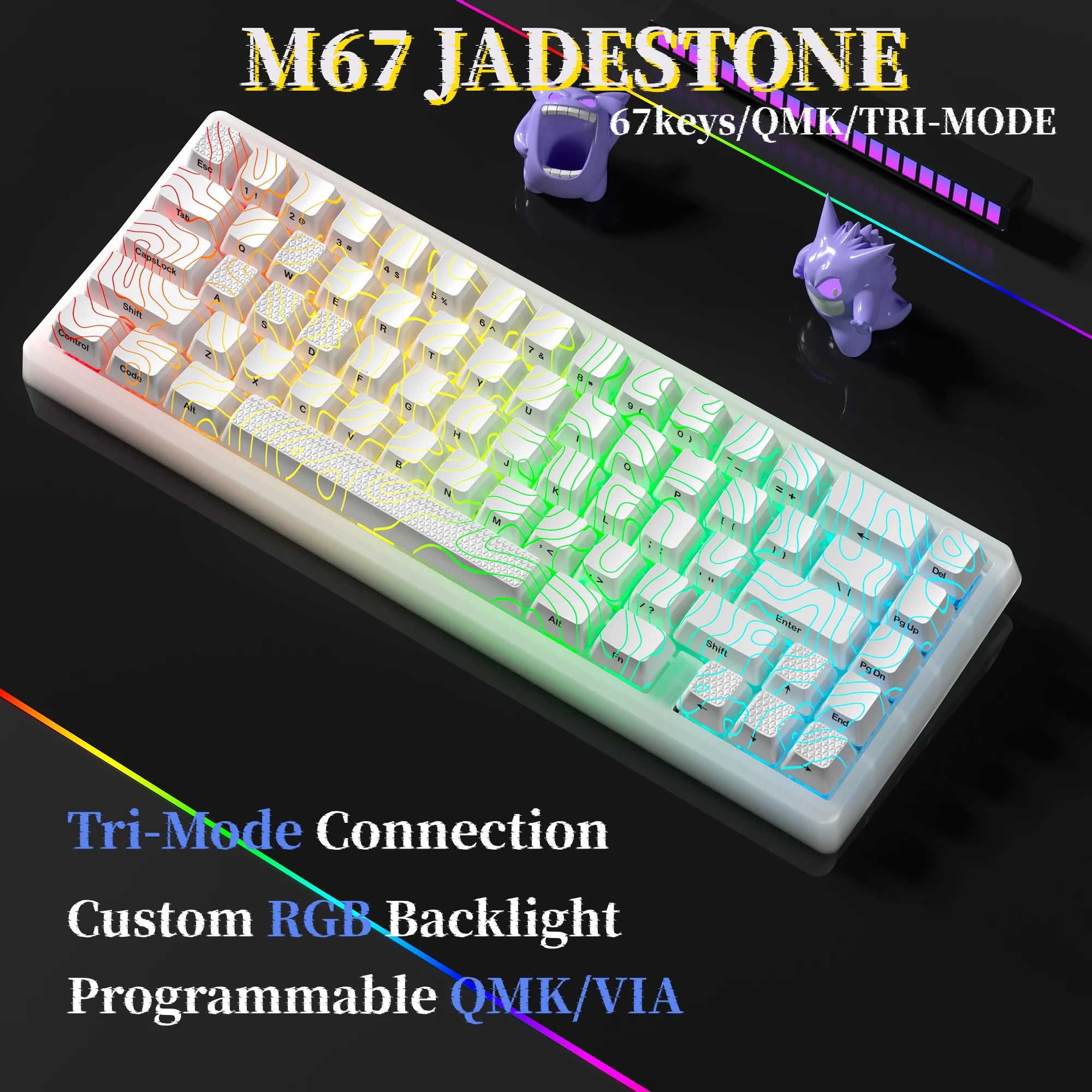 XVX M67 JadeStone Mechanical Keyboard With IMD-Tech Keycaps Hot Swappable Gasket Design Tri-Mode Custom RGB Backlight Keyboard