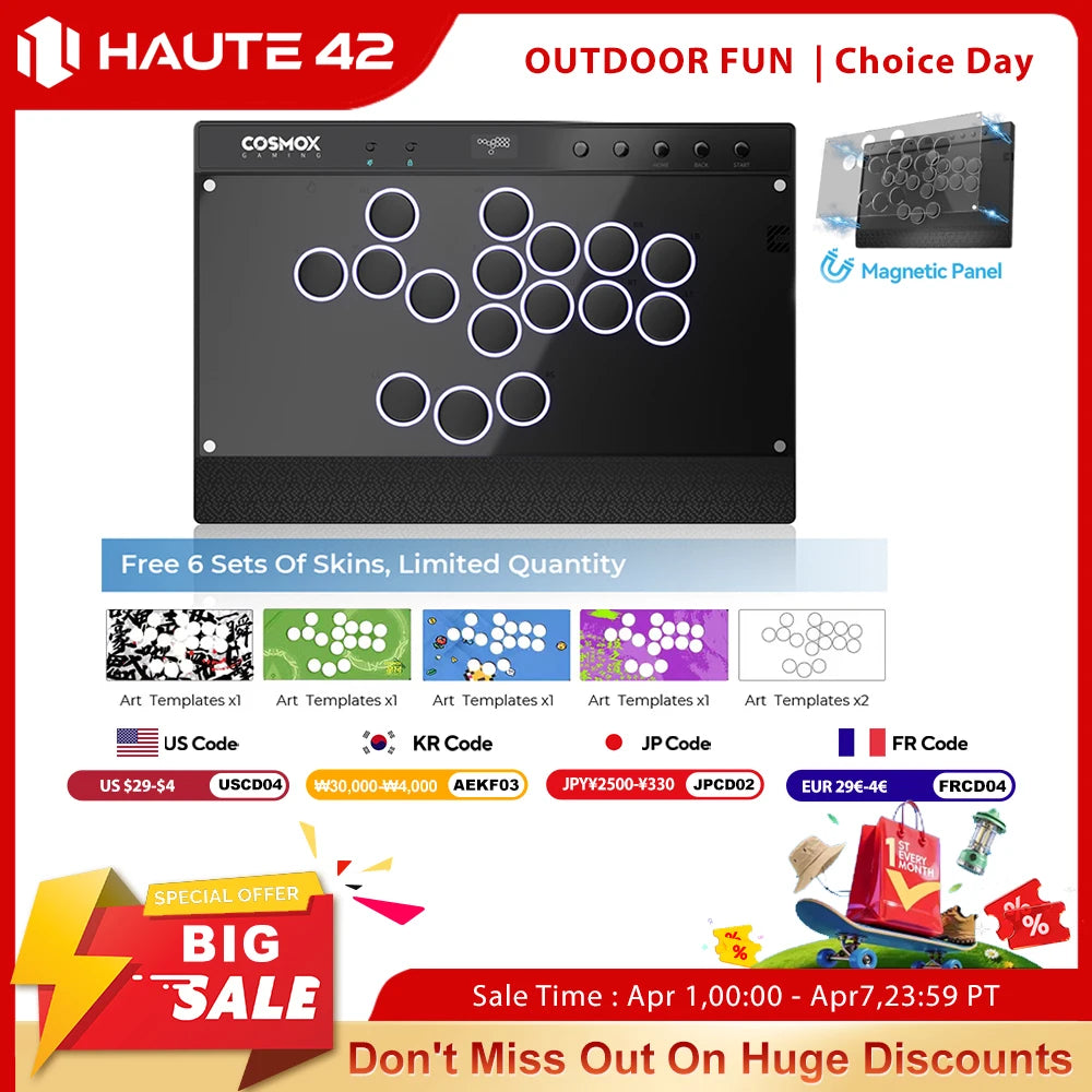 Haute42 Magnetic Hitbox Leverless Controller Button Rim Arcade Controller For PC/PS4/PS5/Switch Stickless Arcade Stick Hitbox