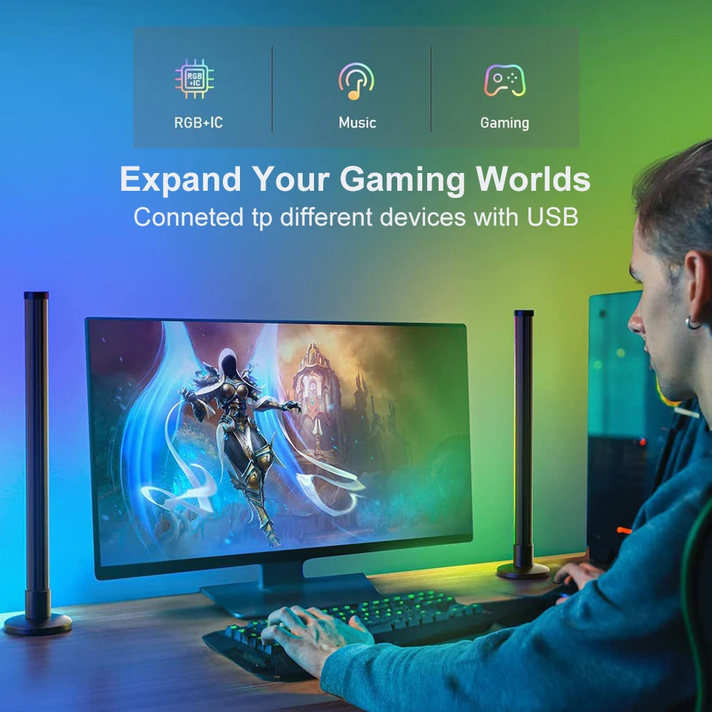 LED Lights for Bedroom Sync to Music with Timming Function USB 5V 10W RGBIC Smart LED Light Bar for TV Backdrop Wall, Game Room