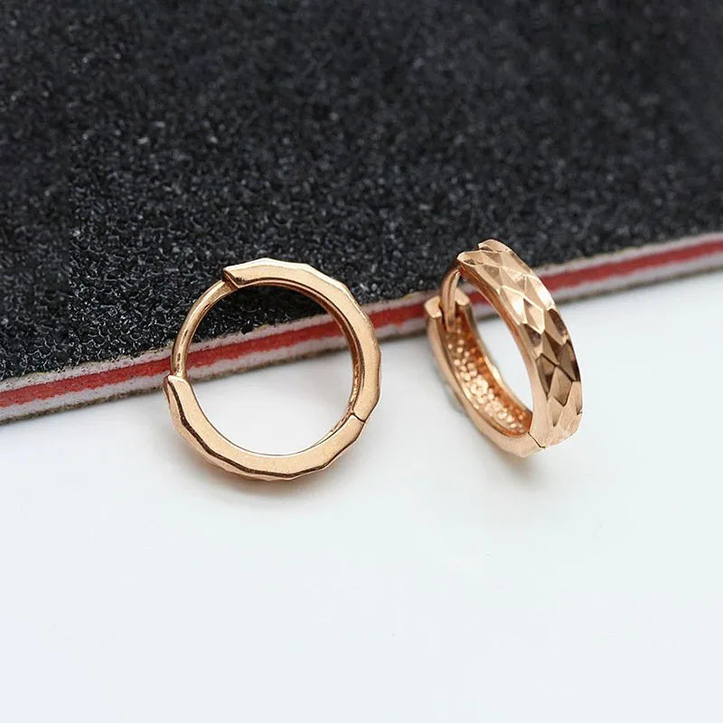 Classic New in Trend 585 Purple Gold Faceted Hoop Earrings for Women Simple Plated 14K Rose Gold Earings Party Jewelry