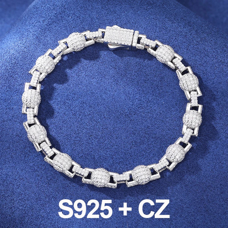 Mode S925 Iced Out Ball Bead Kette Full D VVS Moissanite Link Armband Für Frauen Hip Hop Rap Bling Schmuck Bling charms Geschenk