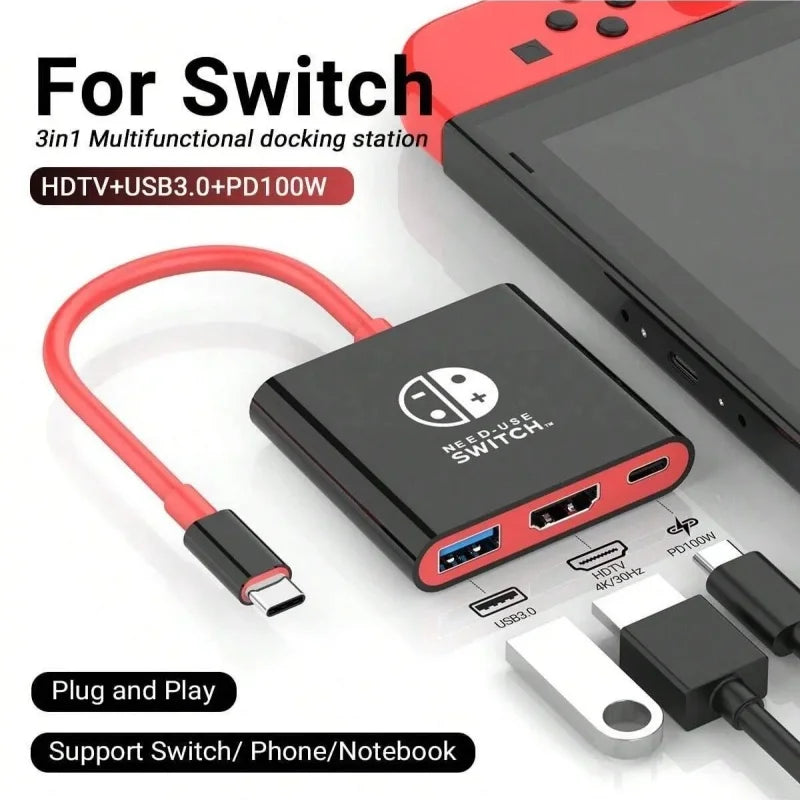 Switch Dock HDMI 4K USB 3.0 Hub Adapter USB C Splitter TV Portable Docking Station for Nintendo Laptops PC iPad MacBook Air Pro