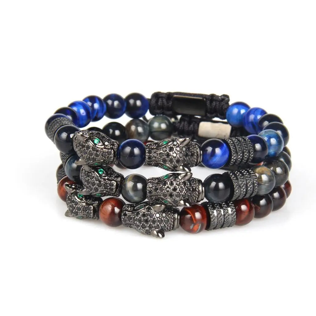 Ailatu 10 teile/los Doppel Panther Kopf Handarbeit Armband Edelstahl Perlen Kupfer Leopard Schmuck Kostenlose Logo Service