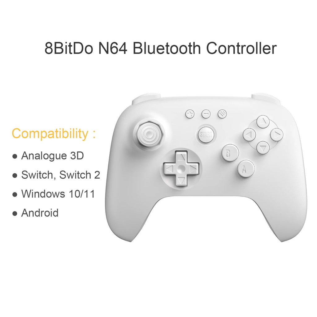 8BitDo N64 Bluetooth Controller for Analogue 3D, Nintendo Switch, Switch 2, Gaming Joystick Gamepad for Windows and Android