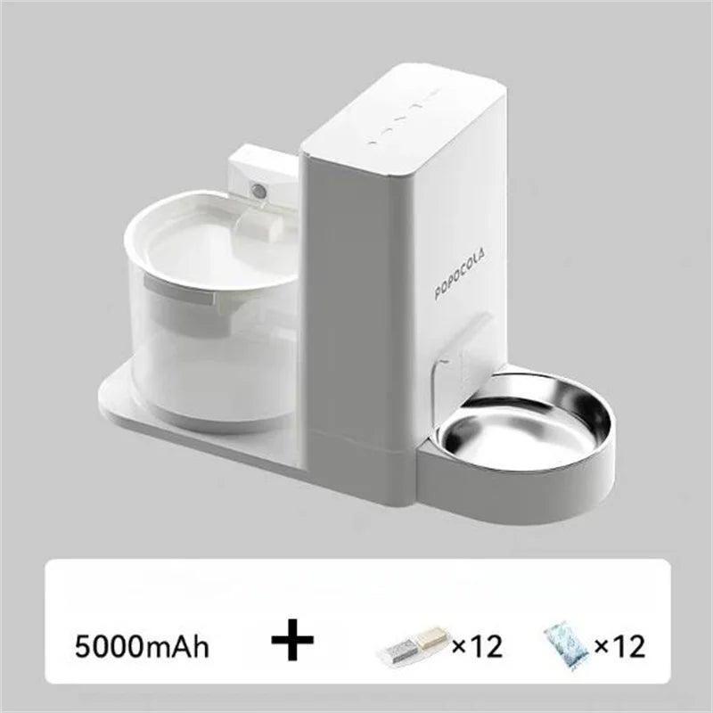 Wireless Cats Water Feeder Material Feeding and Soak Rechargeable Battery Operated Gravity Stainless Food Bowl Pet Fountain