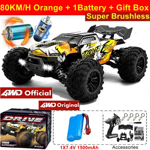 4WD Ferngesteuertes Auto Offroad 4x4 RC High Speed ​​Buggy Truck Super Brushless 50 oder 80KM/H Schnelles Drift Racing Spielzeug Kinder Erwachsene