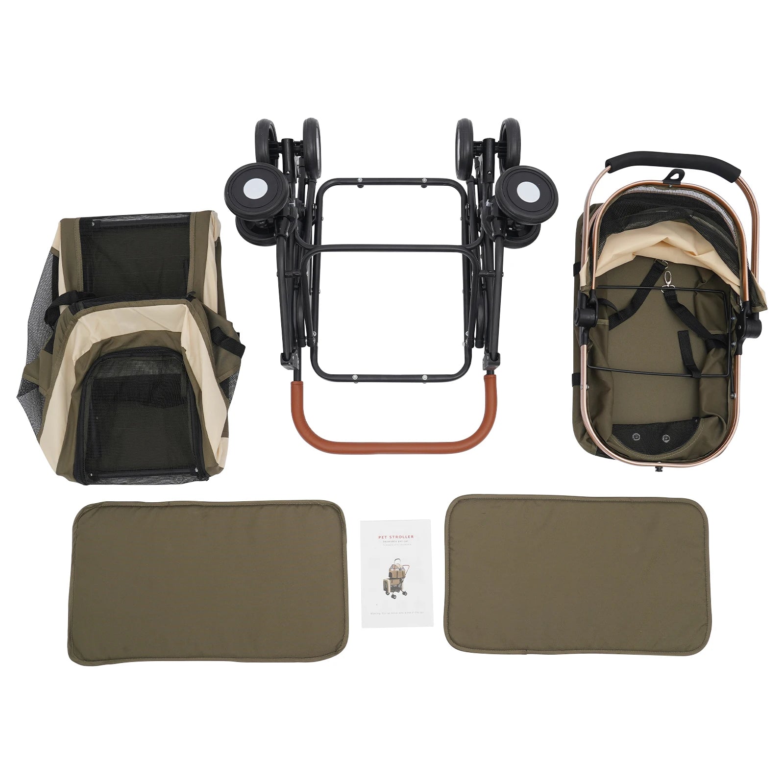 Abnehmbarer zweistöckiger Haustier-Buggy, Hunde- und Katzen-Buggy, faltbarer Haustier-Buggy für kleine und mittelgroße Hunde, Gesamtlast 35 kg/77 lbs