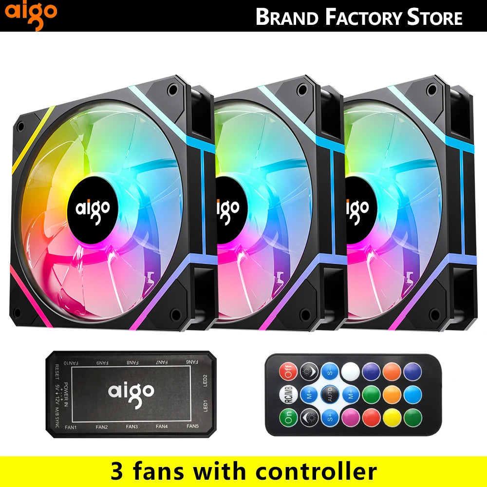 Aigo AM12 RGB-Lüfter für PC-Steuerung, 120-mm-Computergehäuse-Lüfter-Kit, 6-poliger Wasserkühler, CPU-Lüfter, Argb-12-cm-Lüfter
