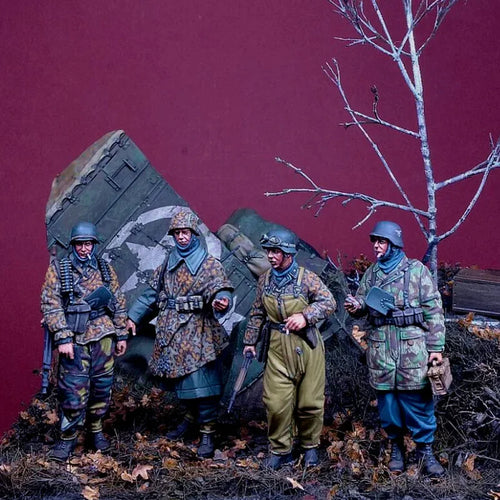 1/35 Комплект модели на войник от Втората световна война от смола - Hansen Battle Group, 4 фигурки, военна тематика, несглобен и небоядисан