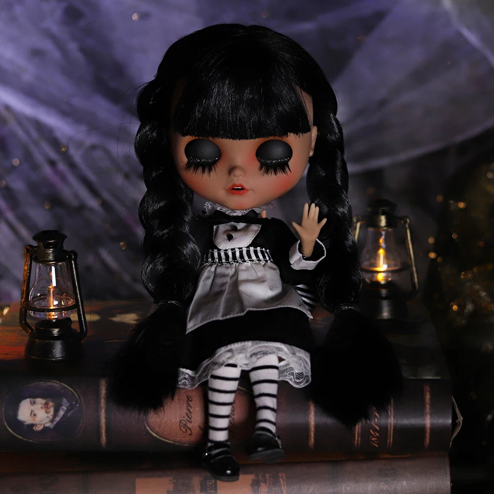 ICY DBS Blyth Doll 1/6 Joint Body 30cm Black Hair Black Eyelids Long Eyelashes Sleepy Eyes Dark Series BJD Toys Fashion Gifts