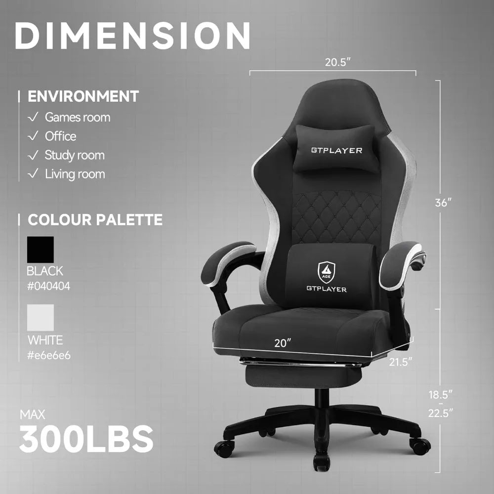 Office Chair, Gaming Computer Desk Fabric Chair with Footrest, High Back Ergonomic Office Chair with Pocket Lumbar Support