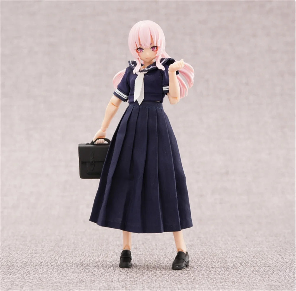 In Stock 1/12 Scale 99S Series Sweet Student Uniform Sailor Collar Top Pleated Skirt Set For 6inchs Azone Action Figure Body