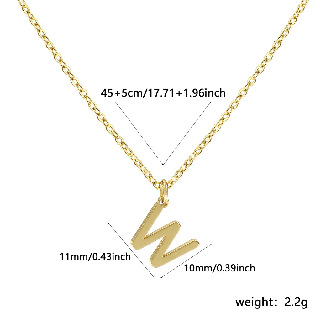 Brass " A-Z " Minimalist Capital Pendant Necklace 18K Real Gold Plated Alphabet Initial Letter Name Jewelry For Women Gift