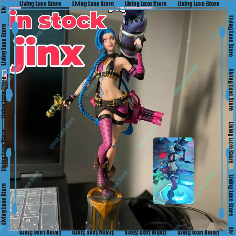 Оригинална фигурка на League of Legends Jinx, Arcane 2, аниме фигурки, игра, периферия, декорация за бюро, украшение, детски подарък, 3D играчка с писалка