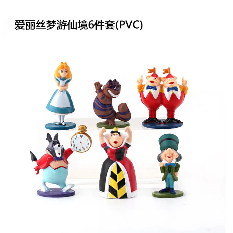 Disney Alice Adventures In Wonderland 6pcs/set Cartoon Anime Action Figure Toys PVC Collectible Model Dolls Decoration Gifts