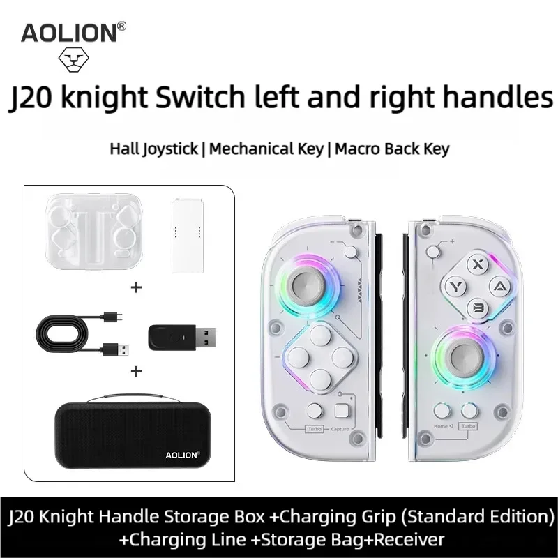 Aolion J20 Wireless Knight Gamepad für links und rechts, RGB-Bewegungssensor, Hall-Joystick für Nintendo Switch 1/2, Controller-Zubehör 