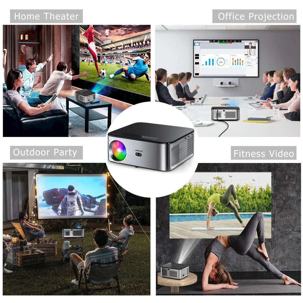 HORLAT New 1600Ansi Beamer Android 4K Outdoor Projector 32GB Rom Full HD 1080P 8K Video Home Theater Auto Focus Keystone 5G WiFi