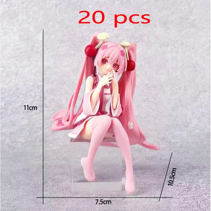 Hatsune Miku Anime figure Pink dress Sitting posture PVC model action toys Cherry pink cherry blossom decoration collect gifts