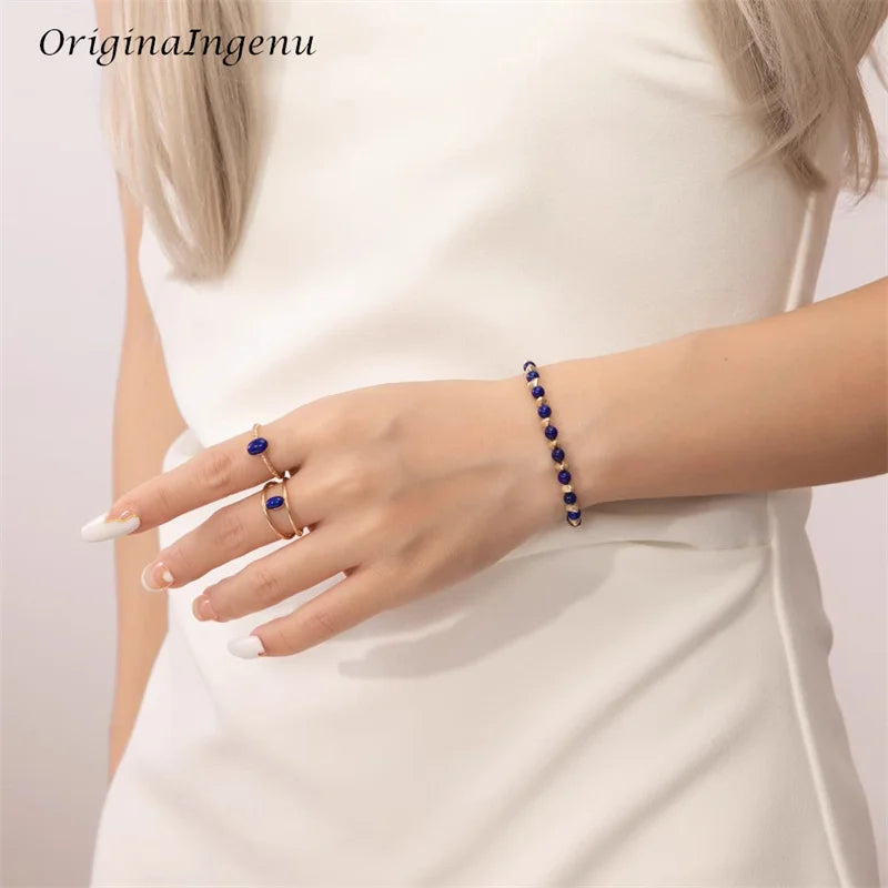 14K Gold Filled Bead Bracelet Handmade Natural lapis lazuli Jewelry Tarnish Resistant Bracelets Anklets for Women Gold Bracelet