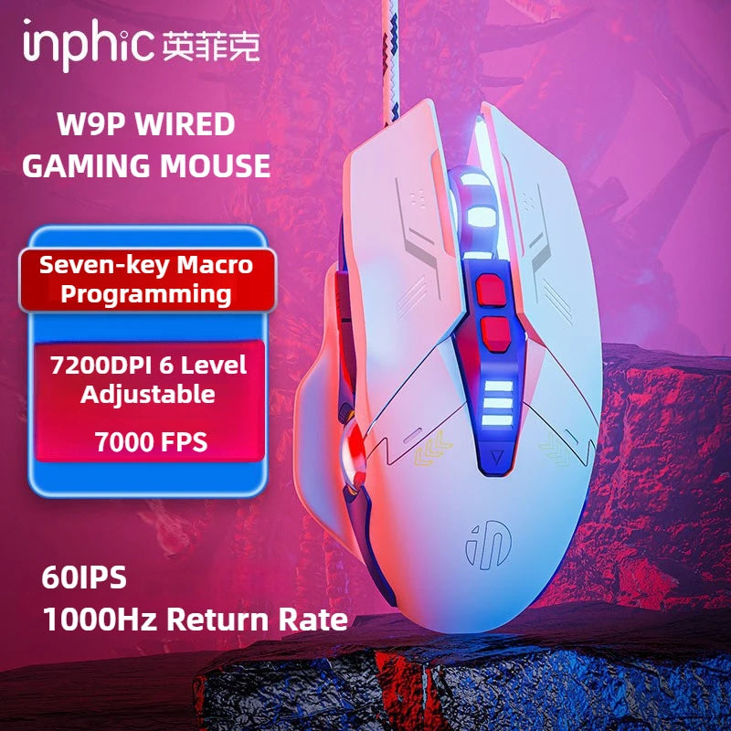 W9P Wired Gaming Mouse with Adjustable 6-level 12800DPI Macro Programming Breathing Lighting Ergonomics E-sports Game Mouse