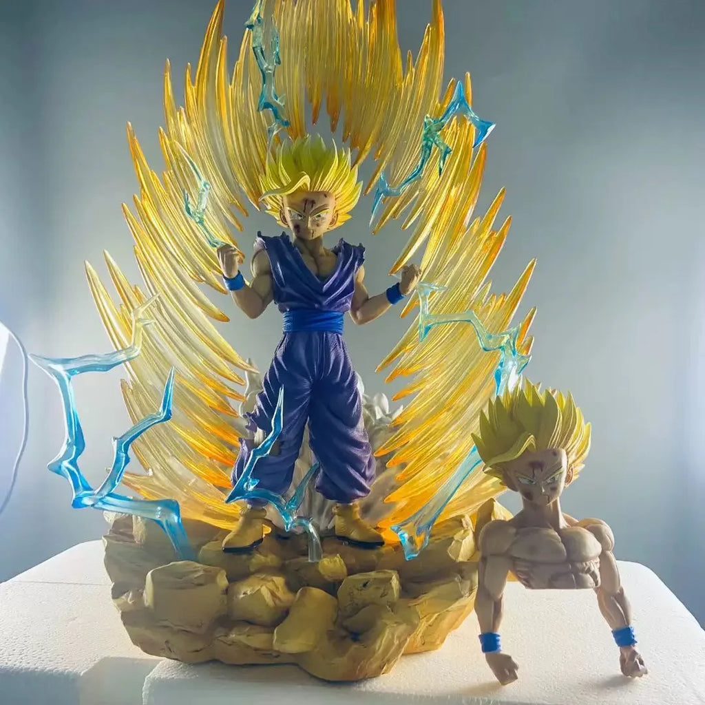 Dragon Ball Son Gohan Anime Figuren Super Saiyajin 2 Figur Leuchtende Statue Austauschbarer Kopf Handmodell Fans Geburtstagsgeschenke Spielzeug
