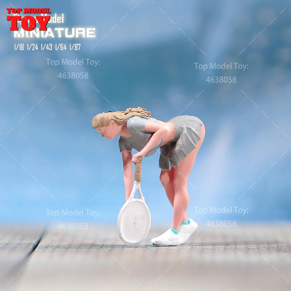 Painted Miniatures 1/18 1/24 1/64 1/43 1/87 Tennis Girl Wearing a Mini Skirt Scene Figure Doll Unpainted Model For Car Vehicles
