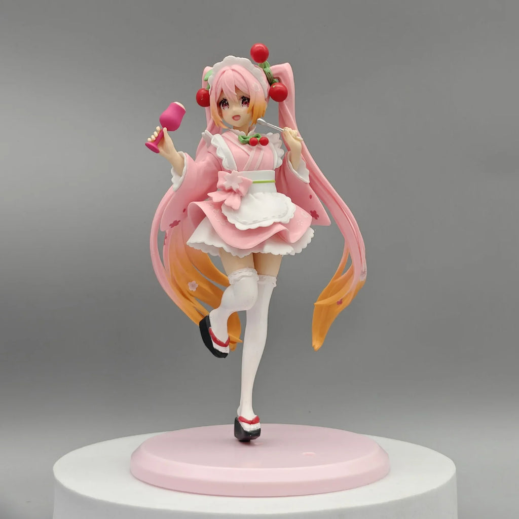 New 19cm Anime Hatsune Miku sakura Maid costume Standing posture Action Figure PCV Model statue Desktop ornament doll toy Gifts