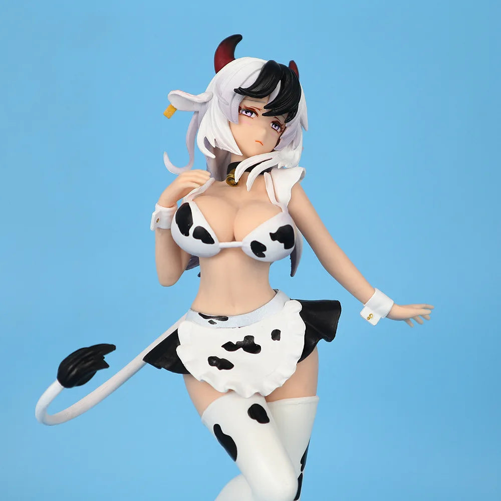 25cm Black And Pink Cow Maid Cartoon Girl Figure Model Statue Boys Collection Desktop Decoration Ornament Toys Gifts