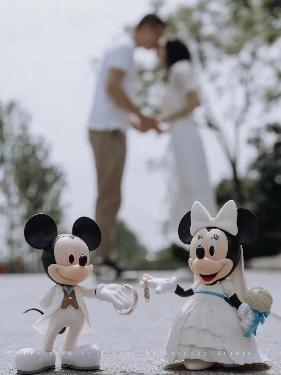 12cm Disney Cartoon Kawaii Cute Minnie Mouse Mickey Mouse Wedding Gifts Decoration Dolls Toy Figures