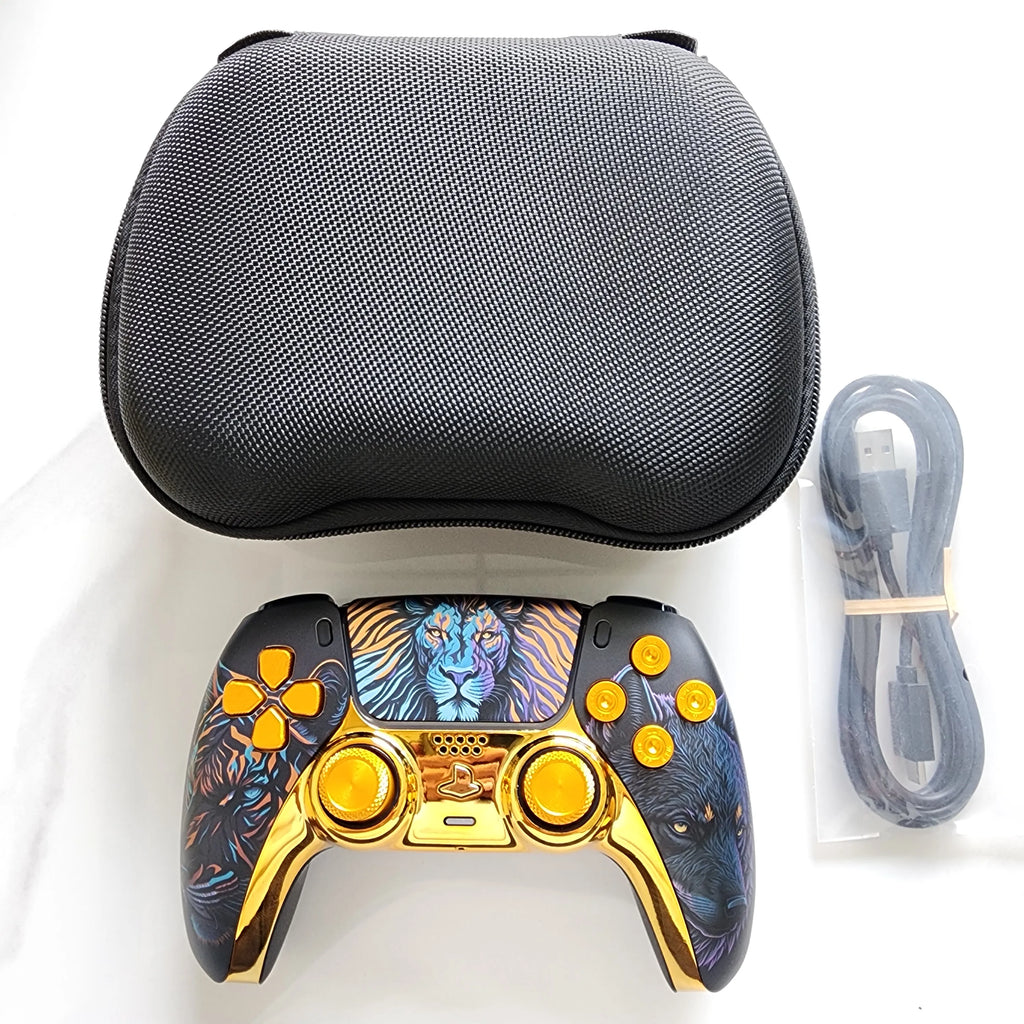 High-End Limited Edition Original Customized Modified Ps5 Game Console Handle Ps5 Original Handle Wireless Controller Ps5 Dualsense Wireless Controller: Golden Lion