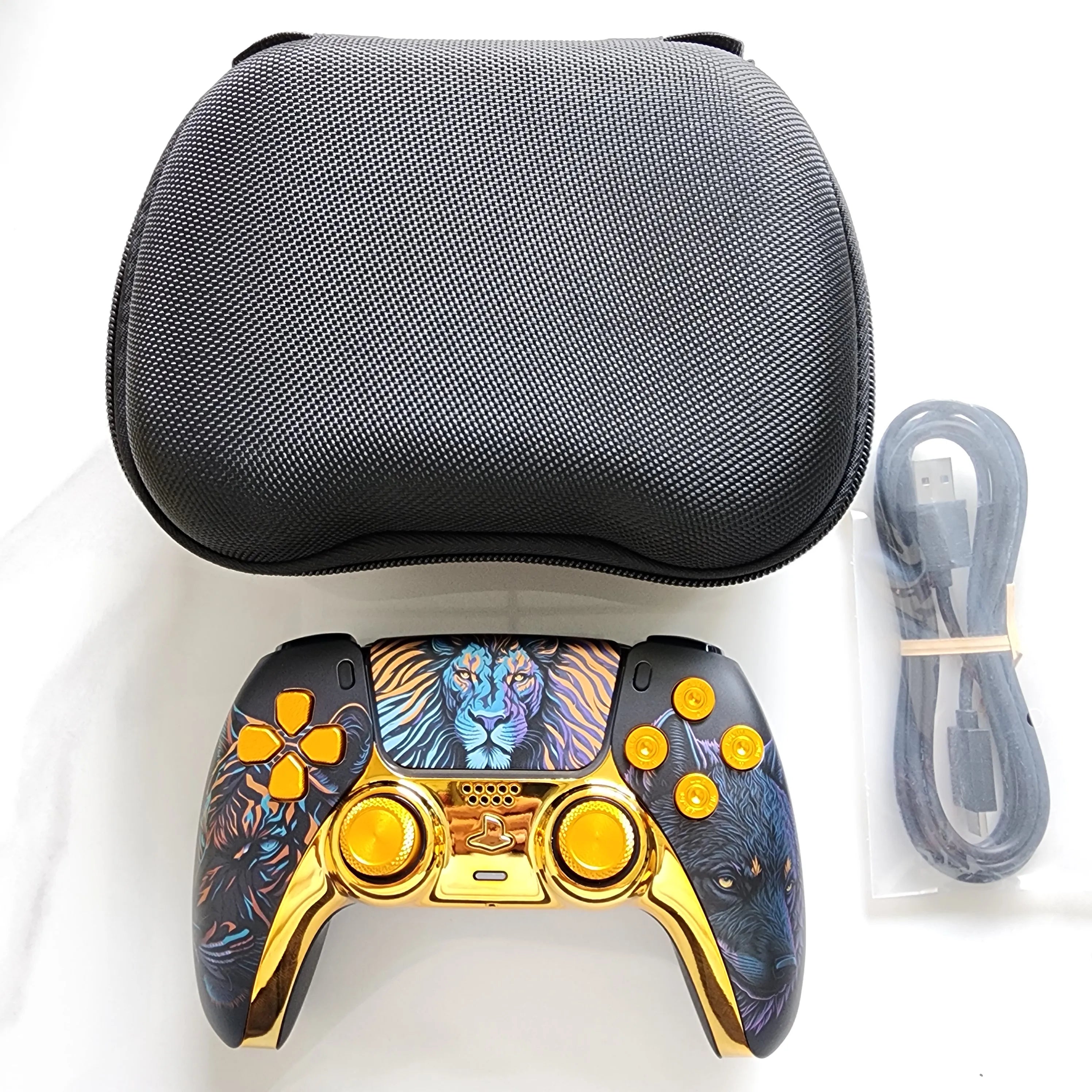 High-End Limited Edition Original Customized Modified Ps5 Game Console Handle Ps5 Original Handle Wireless Controller Ps5 Dualsense Wireless Controller: Golden Lion