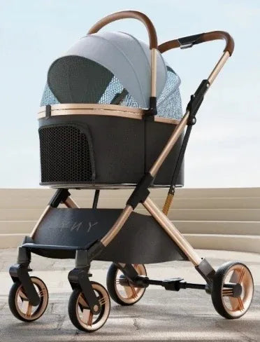 Abnehmbarer Haustier-Kinderwagen, ultraleicht, tragbar, für den Außenbereich, für Katzen und Hunde, Rahmen aus Aluminiumlegierung, Stoßdämpfer mit vier Rädern
