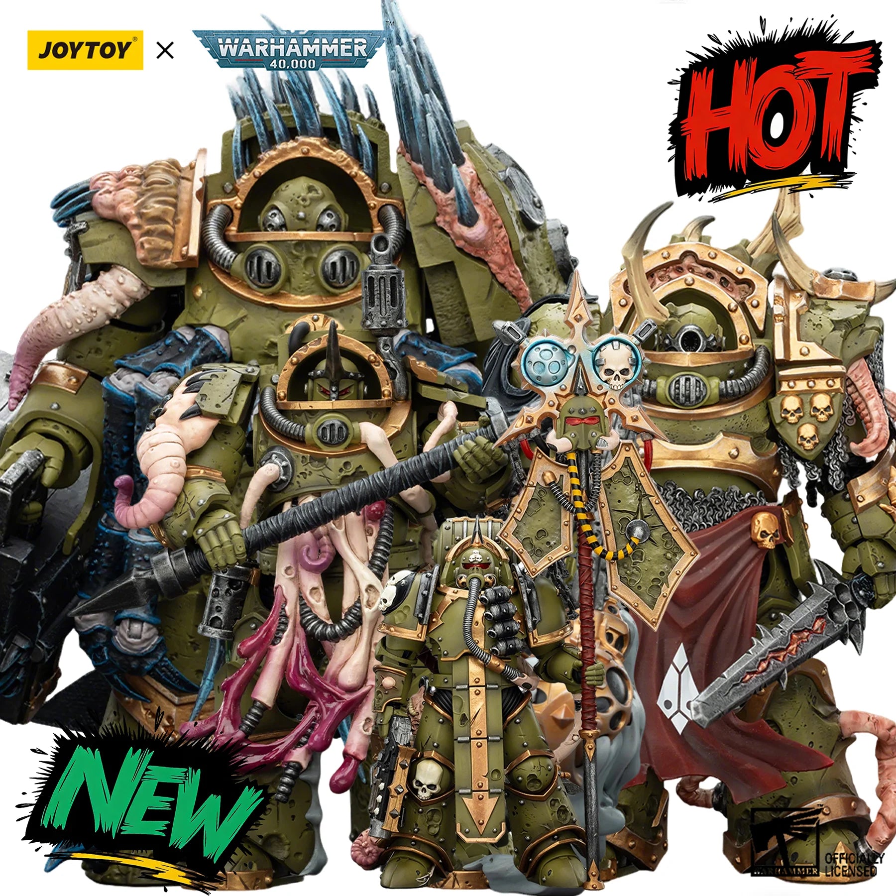 JOYTOY Warhammer40K Action Figure Death Guard Blightlord Terminator Plague Marine Icon Bearer Anime Figurine Joint Movable Model