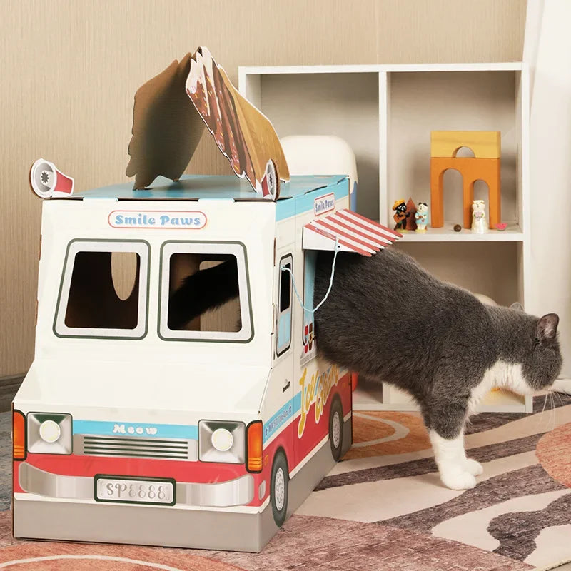 Cute Cat Scratcher House Pet Dog Claw Scratching Board Bed Japanese Korean Milk Car Cardboard Box Cat Bed with Catnip Pet Supply