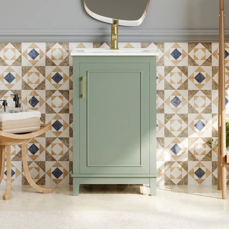 20 Inch Modern Small Bathroom Vanity Cabinet with Ceramic Basin, Ample Storage, Soft Close Door, Dimensions 20x15.5x33.3 Inches