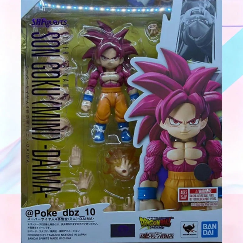 In Stock BANDAI Original Box S.H.Figuarts DRAGON BALL SON GOKU MINI SSJ4 SHF Action Figure Model Gift for Kid Foam Box Packaging
