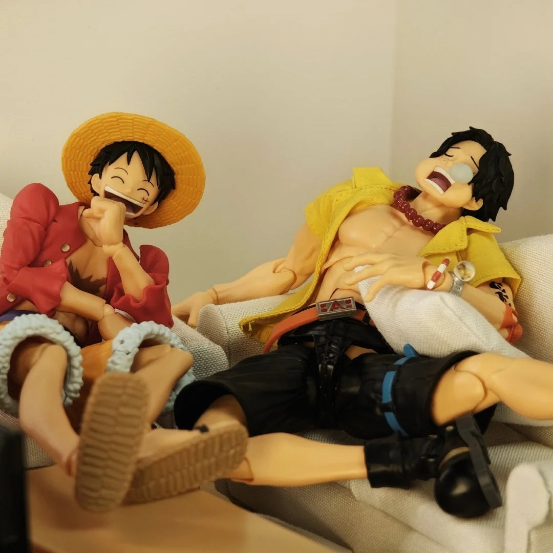 One Piece Shf Anime Handmade ACE Tailored Generation Yellow A Short Sleeved Shirt Built In Iron Wire Is Suitable for 1/12 Toys