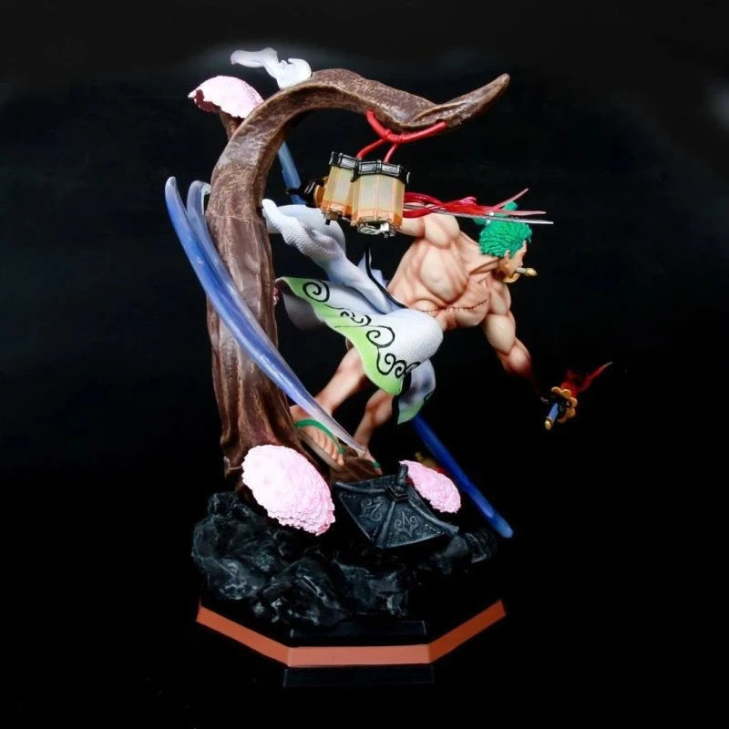 39cm One Piece Roronoa Zoro Mad Tiger Gk Statue Wano Country Kimono Three Sword Style Glowing Boxed Collectible Action Figure