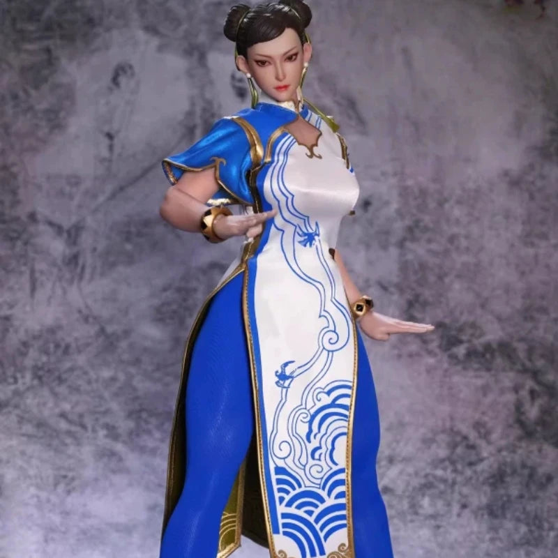 Chunli Action Figure Play Toy P026 1/6 Scale 12  Movable Eyes Blue Cheongsam Female Soldier Collectible Figurine Full Set Gift