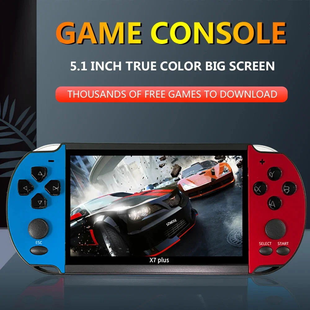 X7/X7 Portable Gaming Console with 10,000 free classic games, 4.3/5.1/7.1-inch HD screen, portable audio and video player